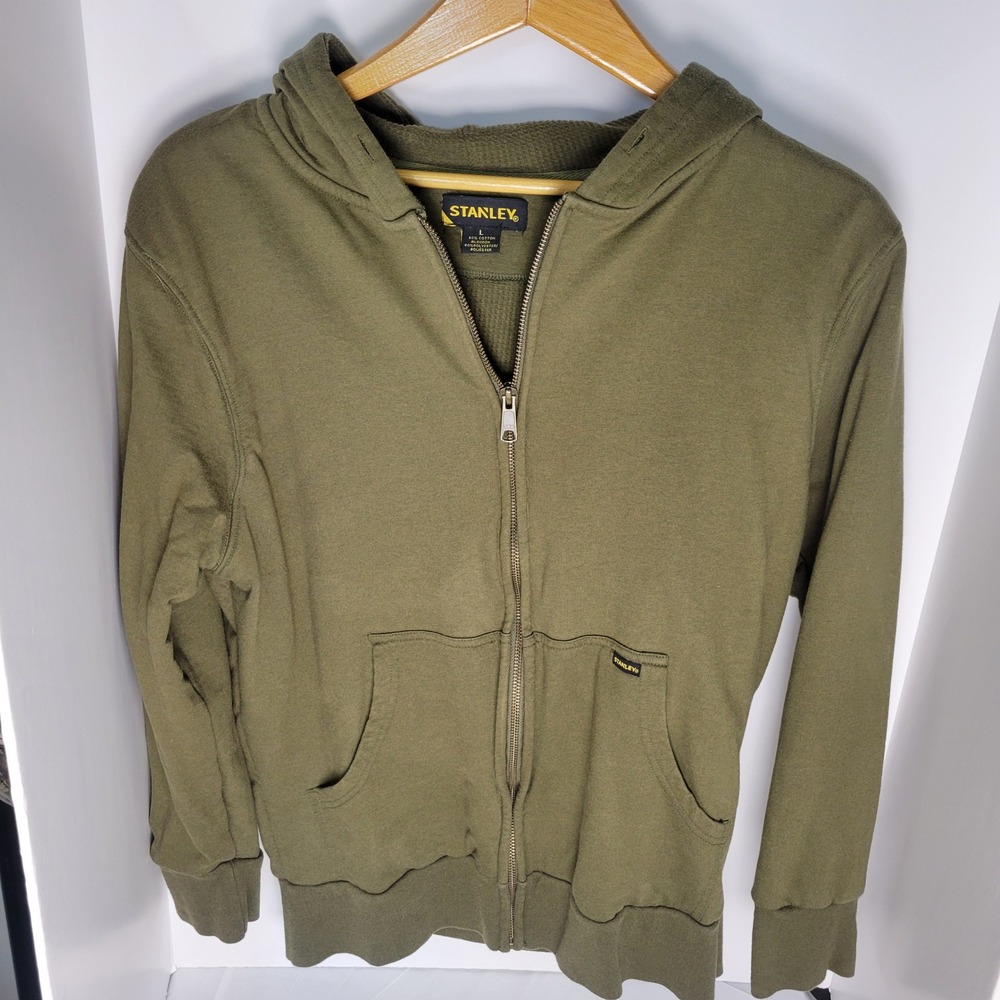 Stanley Mens Full Zip Hoodie Olive Green Thermal Lined Sweatshirt Large